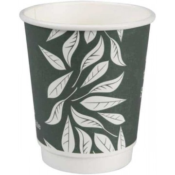 Hot Cup, double-wall, Green Leaves, 25pcs, 240ml