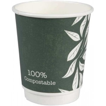 Hot Cup, double-wall, Green Leaves, 25pcs, 240ml